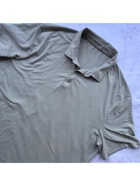 Lululemon Polo Shirt Mens Large Light Tan Green Striped Performance Golf Casual